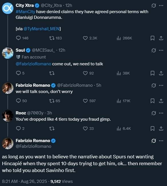 多纳鲁马交易有变?被曼城球迷喷是骗子,罗马诺回应:爱信不信 多纳鲁马交易有变?被曼城球迷喷是骗子,罗马诺回应:爱信不信